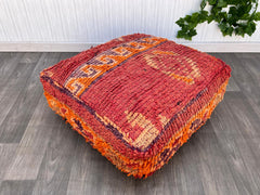 Vintage Red Pouf, Handmade Moroccan Red Floor Cushion, Unstuffed Square Pouf, Vintage Berber Pouf, Moroccan Kilim Red Pouf, Boho Deco