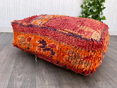 Vintage Red Pouf, Handmade Moroccan Red Floor Cushion, Unstuffed Square Pouf, Vintage Berber Pouf, Moroccan Kilim Red Pouf, Boho Deco