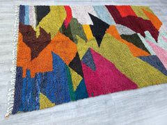 208 x 304 cm = 6.8 x 10.0 ft Colorful large rug, wool rug, blue rug, solid blue rug, Moroccan rug, Ivory Morocco Rug, Boujad rug, Living Room rug, Large Moroccan Rug