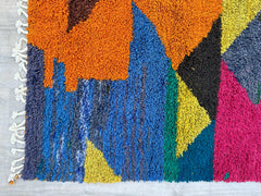208 x 304 cm = 6.8 x 10.0 ft Colorful large rug, wool rug, blue rug, solid blue rug, Moroccan rug, Ivory Morocco Rug, Boujad rug, Living Room rug, Large Moroccan Rug