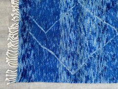 207 x 293 cm = 6.8 x 9.6 ft Blue Minimalist Bohemian Runner Rug - Handmade Moroccan Berber Wool, Soft Dots, Vintage Style, Perfect for Weddings & Home Decor