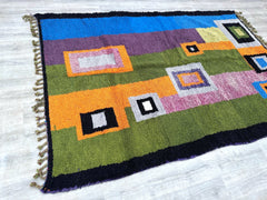 201 x 299 cm = 6.6 x 9.8 ft Colorful Azilal Moroccan Rug, funky traditional Beniourain Rug, Multi coloured Berber Rug, Bed room rug, midcentury rug, Bedside area rug