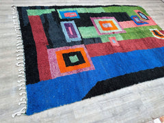 216 x 305 cm = 7.1 x 10.0 ft Colorful low pile moroccan rug , Beniourain rug Large Authentic black and pink Moroccan Rug, Custom Size, High Quality, Berber Wool, Mrirt Style