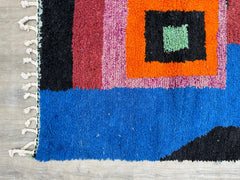 216 x 305 cm = 7.1 x 10.0 ft Colorful low pile moroccan rug , Beniourain rug Large Authentic black and pink Moroccan Rug, Custom Size, High Quality, Berber Wool, Mrirt Style
