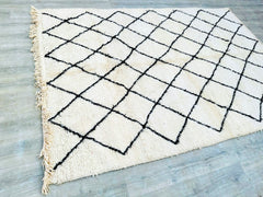 197 x 289 cm = 6.5 x 9.5 ft Diamonds Moroccan Rug - Handmade Berber Carpet, Soft Dots, Minimalist Design, Bohemian Style, Custom Size for Living Rooms