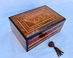 large wooden jewelry box with key 12"×8"