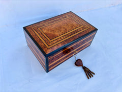 large wooden jewelry box with key 12"×8"