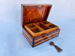 large wooden jewelry box with key 12"×8"