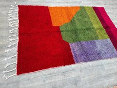 151 x 257 cm = 5.0 x 8.4 ft Colorful Abstract MOROCCAN ORONGE RUG - woven rug-Cozy Chic Beni Ourain Rug-colorful rug- Unique Geometric Rug -Handmade Rug-wool Beniourain Carpet