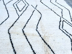 Moroccan Boujaad Rug - White Black Wool Carpet - Handmade Berber Rug - Custom Size for Bohemian Homes