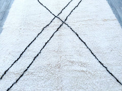 Custom Moroccan Boujaad Rug – White Black Handwoven Berber Carpet – Bohemian Rug for Bedroom or Living Room