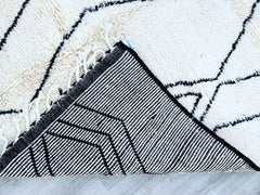 Moroccan Boujaad Rug - White Black Wool Carpet - Handmade Berber Rug - Custom Size for Bohemian Homes