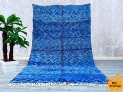 207 x 293 cm = 6.8 x 9.6 ft Blue Minimalist Bohemian Runner Rug - Handmade Moroccan Berber Wool, Soft Dots, Vintage Style, Perfect for Weddings & Home Decor