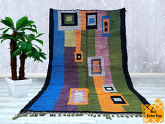 201 x 299 cm = 6.6 x 9.8 ft Colorful Azilal Moroccan Rug, funky traditional Beniourain Rug, Multi coloured Berber Rug, Bed room rug, midcentury rug, Bedside area rug