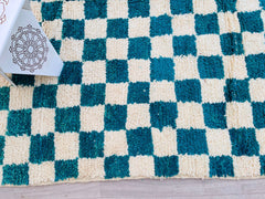 Handmade Checkered Moroccan Rug - Blue