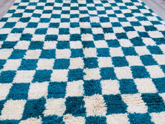 Handmade Checkered Moroccan Rug - Blue