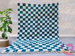 Handmade Checkered Moroccan Rug - Blue