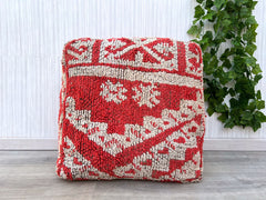 Handmade Moroccan Wool Pouf – Blue White Boho Ottoman – Berber Floor Cushion – Ethnic Square Pouf – Large Handwoven Bohemian Decor