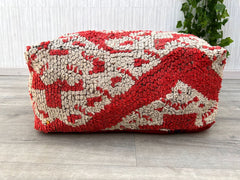 Handmade Moroccan Wool Pouf – Blue White Boho Ottoman – Berber Floor Cushion – Ethnic Square Pouf – Large Handwoven Bohemian Decor
