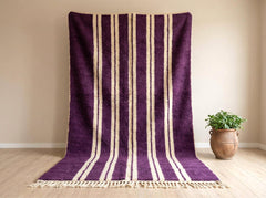 Purple Striped Beni Ourain Wool Rug – Handmade Moroccan Berber Carpet