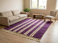 Purple Striped Beni Ourain Wool Rug – Handmade Moroccan Berber Carpet
