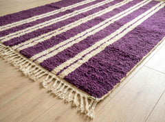 Purple Striped Beni Ourain Wool Rug – Handmade Moroccan Berber Carpet