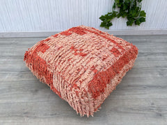 kilim pouf, orange ouf, boho pouf, berber pouf, moroccan pouf, handmade pouf, rug pouf