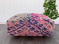 moroccan wool pouf, berber pouf, kilim pouf, 60x60x20 cm pouf