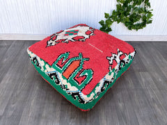 moroccan wool pouf, berber pouf, kilim pouf, ottoman pouf, 60x60x20 cm pouf