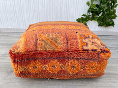 wool pouf, moroccan pouf, kilim pouf, orange pouf, 60x60x20 cm pouf