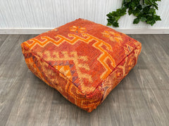 Moroccan floor cushion pouffe of Orange floor seat cushion with - Yellow floor Pouf ( unstuffed ) with Stuffing Zipped Pouches