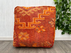 Moroccan floor cushion pouffe of Orange floor seat cushion with - Yellow floor Pouf ( unstuffed ) with Stuffing Zipped Pouches