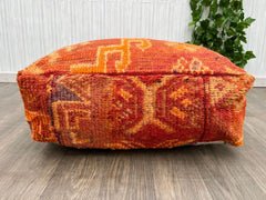 Moroccan floor cushion pouffe of Orange floor seat cushion with - Yellow floor Pouf ( unstuffed ) with Stuffing Zipped Pouches