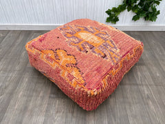Moroccan Floor Cushion, Vintage Kilim Pouf, Large Ottoman Kilim Pouf-Vintage Moroccan Pouf Ottoman Floor Cushion (UNSTUFFED) - Pouf Cover