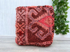 moroccan pouf, boho pouf, berber pouf, kilim pouf, 60x60x20 cm pouf