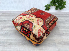 moroccan wool pouf , berber pouf, kilim pouf, boho pouf, 60 cm x 60 cm x 20 cm pouf
