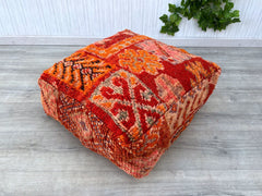 moroccan wool pouf, berber pouf, kilim pouf, 60x60x20 cm pouf