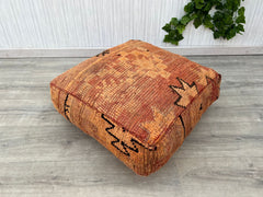 Moroccan-Punk Pouf - Studded Leather + Tartan Kilim, Edgy Rebellion Meets Tribal Tradition
