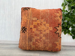 Moroccan-Punk Pouf - Studded Leather + Tartan Kilim, Edgy Rebellion Meets Tribal Tradition