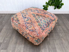 Unique Orange Kilim Floor Poof, Vintage Orange Floor Pillows, Unstuffed Square Pouf, Berber Pouf, Moroccan Kilim Orange Pouf