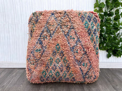 Unique Orange Kilim Floor Poof, Vintage Orange Floor Pillows, Unstuffed Square Pouf, Berber Pouf, Moroccan Kilim Orange Pouf