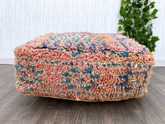 Unique Orange Kilim Floor Poof, Vintage Orange Floor Pillows, Unstuffed Square Pouf, Berber Pouf, Moroccan Kilim Orange Pouf