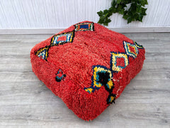 Moroccan Pouf Ottoman - Handcrafted Leather Footstool, Round Boho Decor, Neutral Tones, Perfect for Living Room or Bedroom, Unstuffed