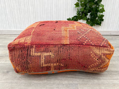 Modern Pouf Cushion Brown Leather square, Berber Leather Handmade Pouffe ,Contemporary Moroccan Floor Cushion
