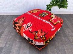 Elegant and cozy decor: Moroccan pouf kilim, antique Ottoman pouf, and cushions for meditation and yoga