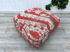 Moroccan Kilim Pouf, Floor Pouf, Vintage Moroccan Ottoman Square Pouf, Yoga Meditation Cushion, Outdoor colorful Kilim Pillows, Berber poufs