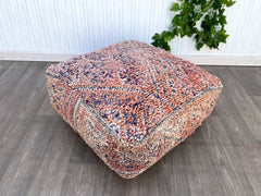 Moroccan Kilim Pouf, Blue Floor cushion, Vintage Morocco Ottoman pouf, Square Pouf, Meditation yoga cushion, Outdoor floor pillow