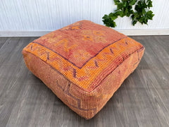 Moroccan Kilim Floor Pouf - Vintage Ottoman Cushion, Yoga Meditation Pillow, Outdoor Boho Decor, Colorful Berber Patterns, Unstuffed