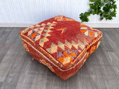 Wool Pouf, Moroccan Pouf, Floor Pillow, Handmade Pouf, Square Pouf, Bohemian Pouf