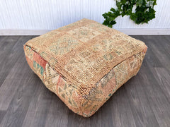 moroccan wool pouf, berber pouf, kilim pouf, 60x60x20 cm pouf